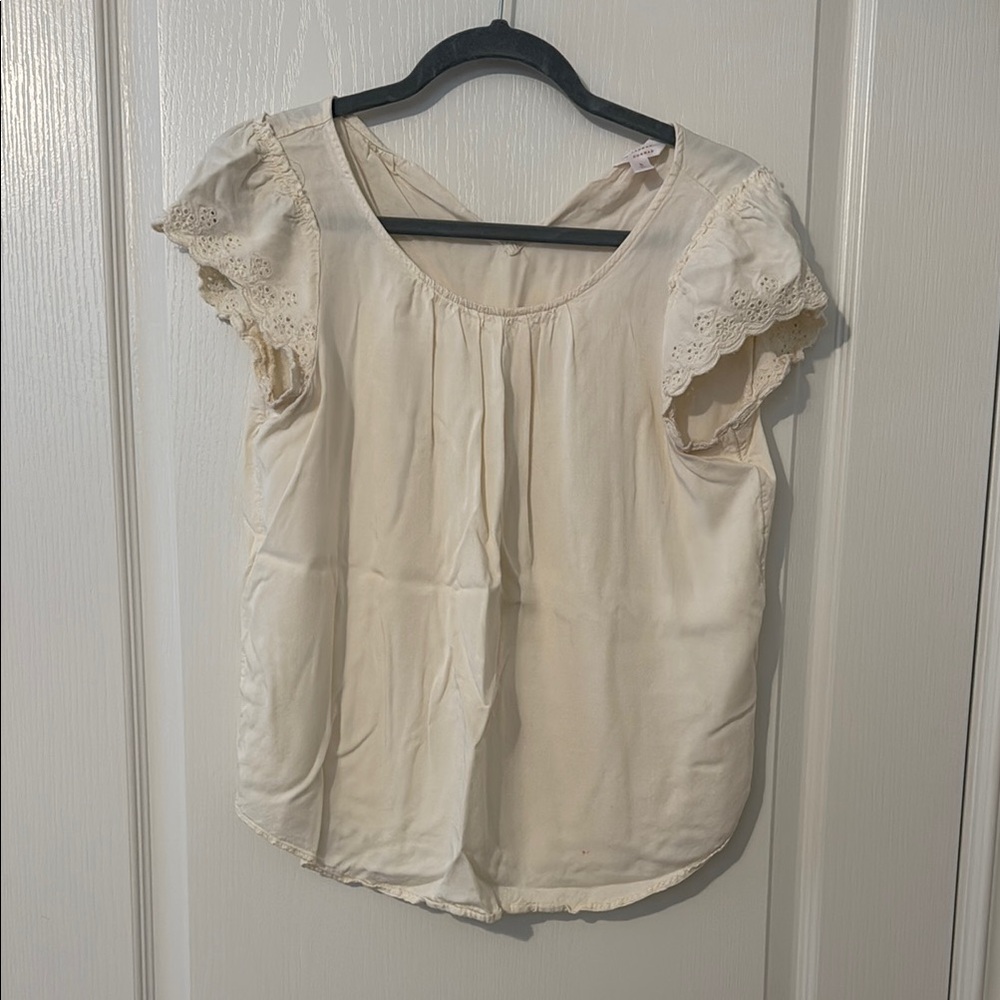 LC Lauren Conrad Cream Lace Trim Blouse